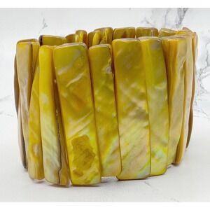Wide Butterscotch Statement Bracelet Shell Composite Stretch 1.75 - VIDEO